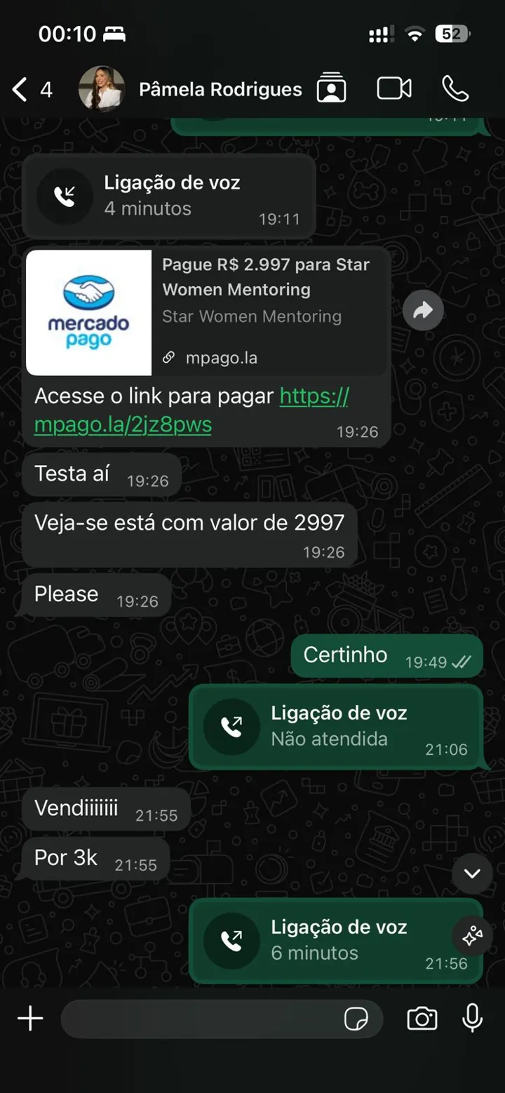 Print de conversa de venda